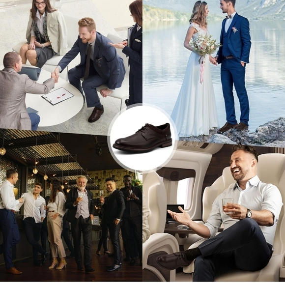 New! Dark brown leather men's dress shoes Oxford business casual formal derby - Picture 2 of 13